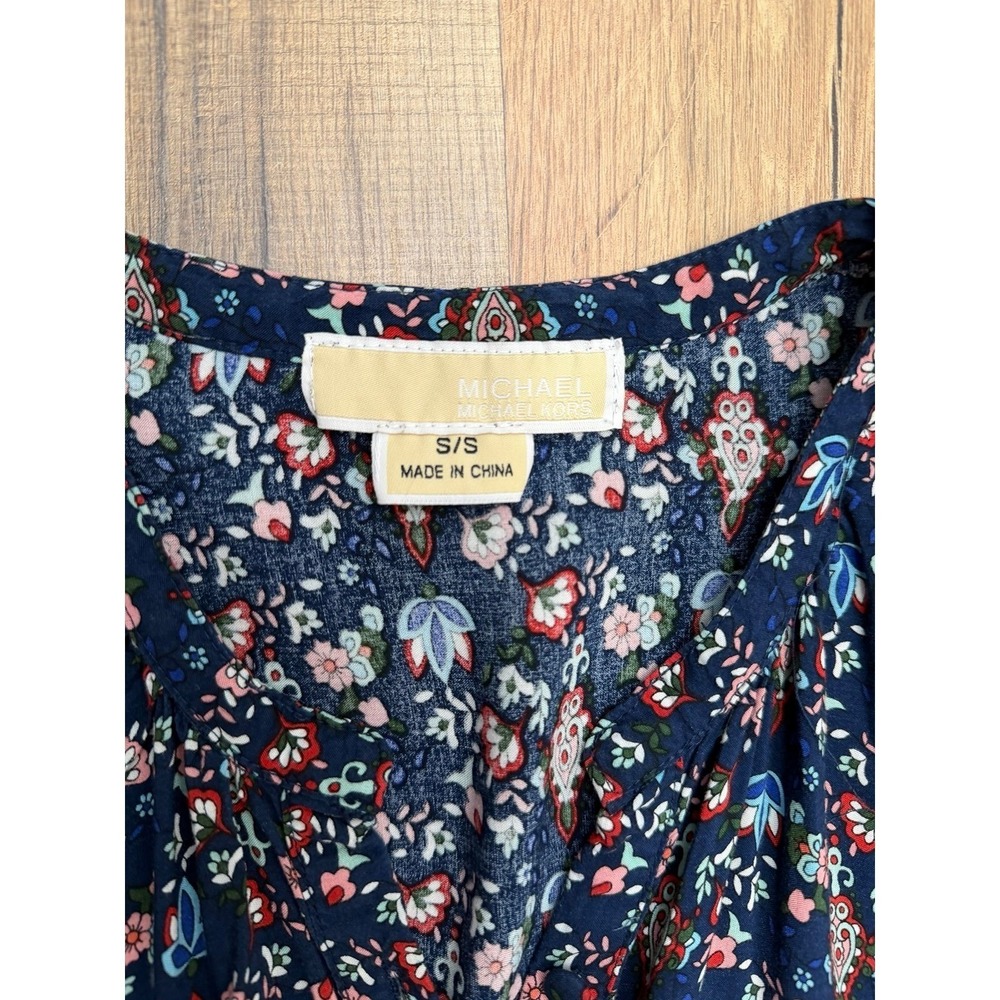 Michael Kors Floral Paisley Boho Mini Dress Women Small Navy Long Sleeve - Picture 5 of 9